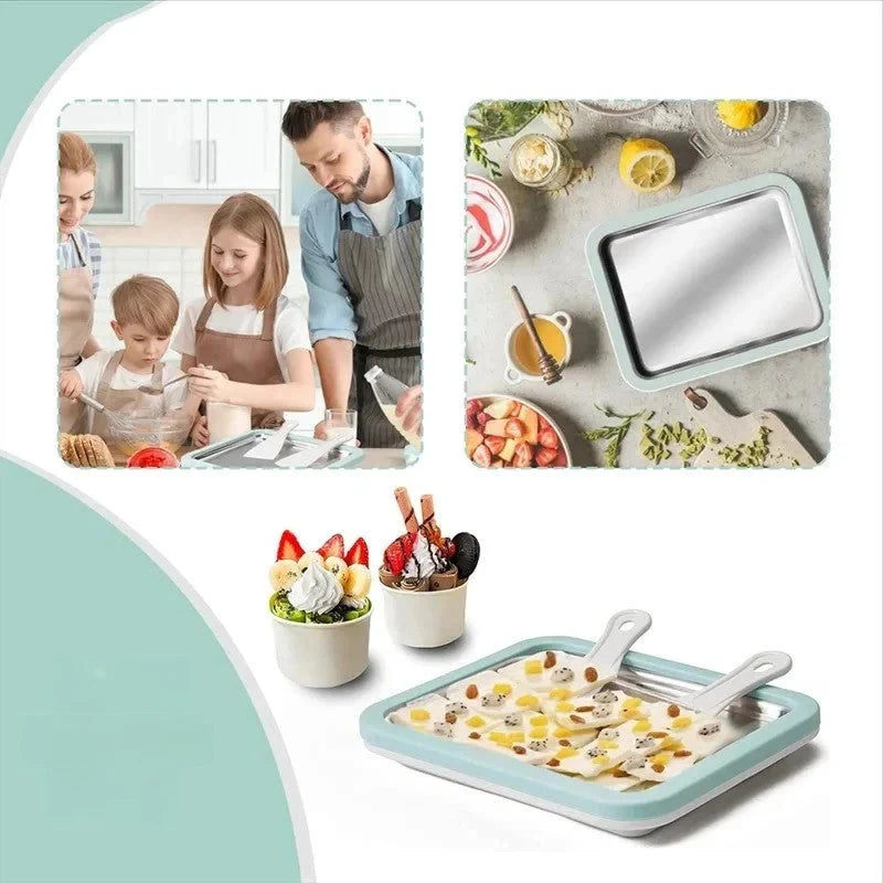 Ice Cream Roll Plate Stainless Steel Includes 2 Scrapers
