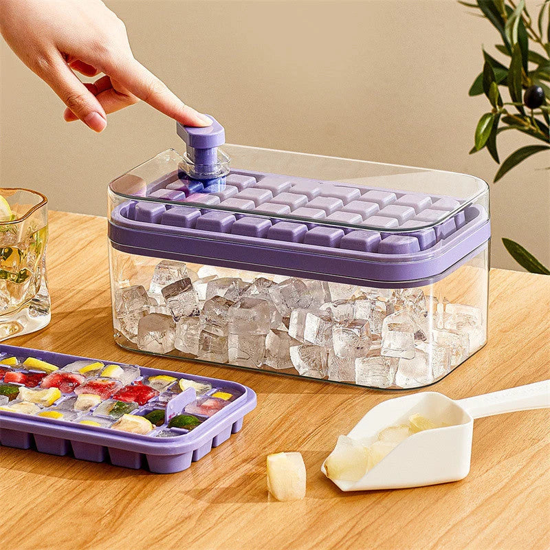 Ice Cube Tray One-Press Release BPA-Free & Stackable Lids