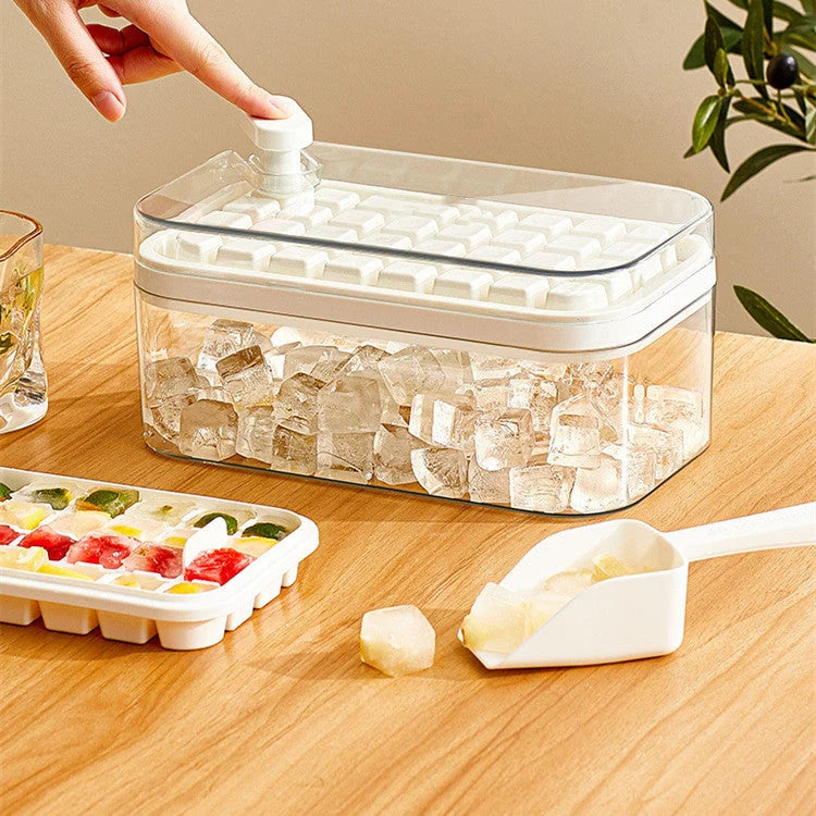 Ice Cube Tray One-Press Release BPA-Free & Stackable Lids