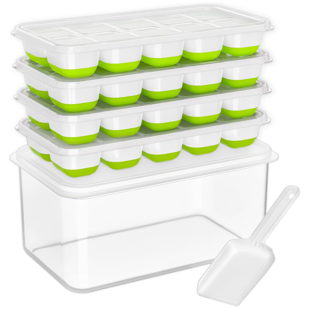 Ice Cube Trays Flexible Silicone Stackable 4-Pack