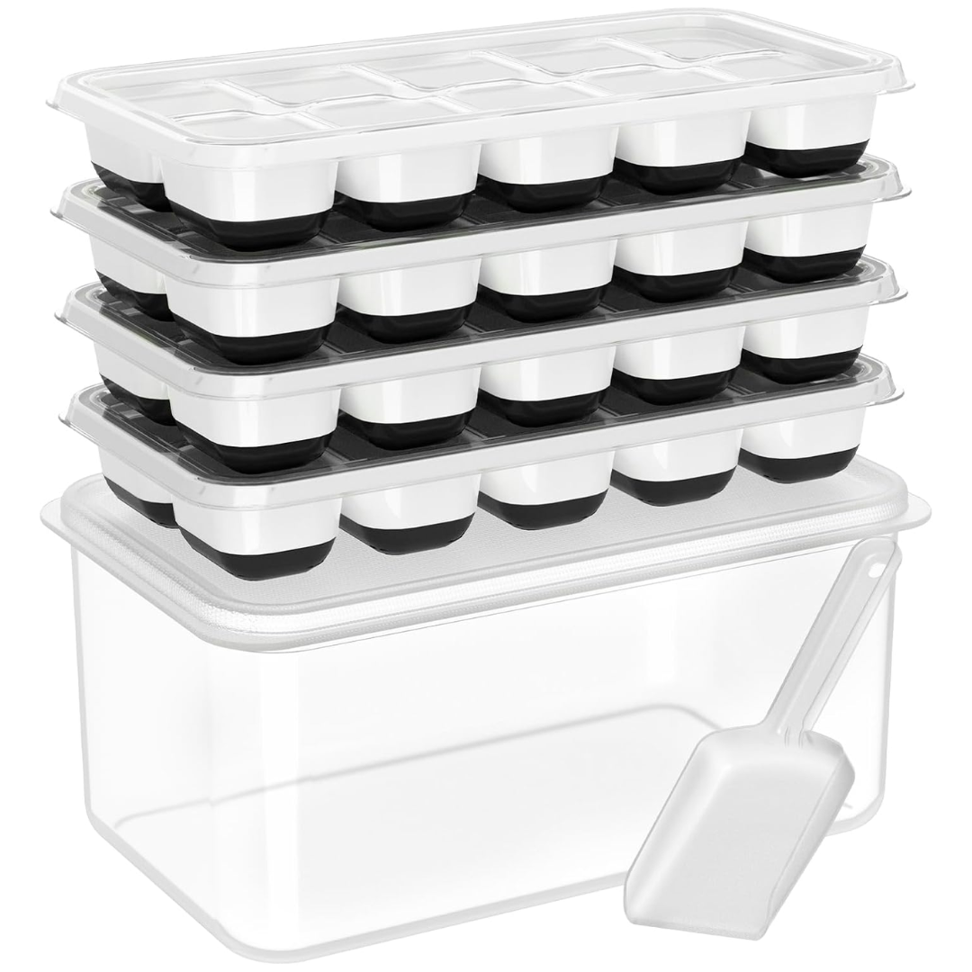 Ice Cube Trays Flexible Silicone Stackable 4-Pack