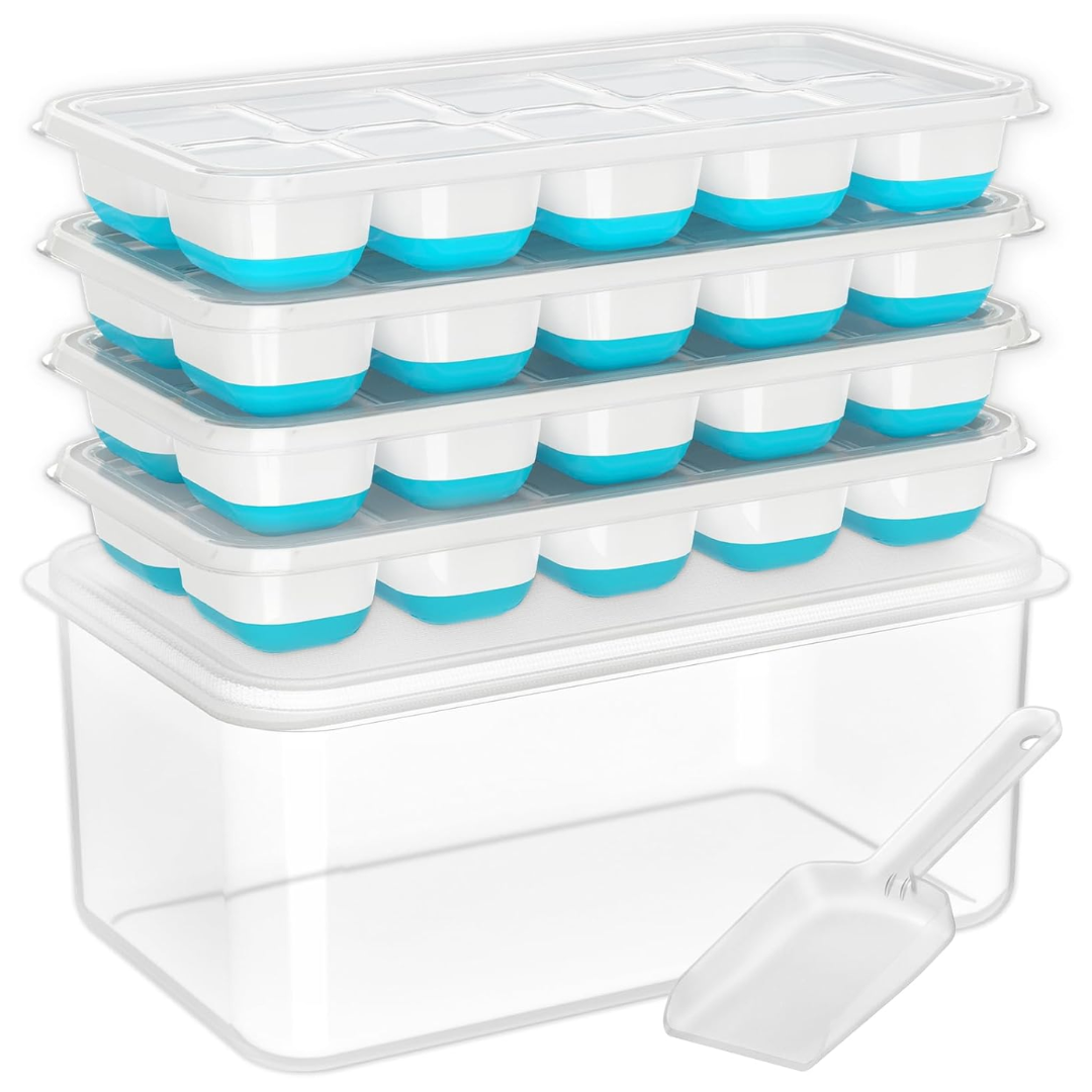Ice Cube Trays Flexible Silicone Stackable 4-Pack