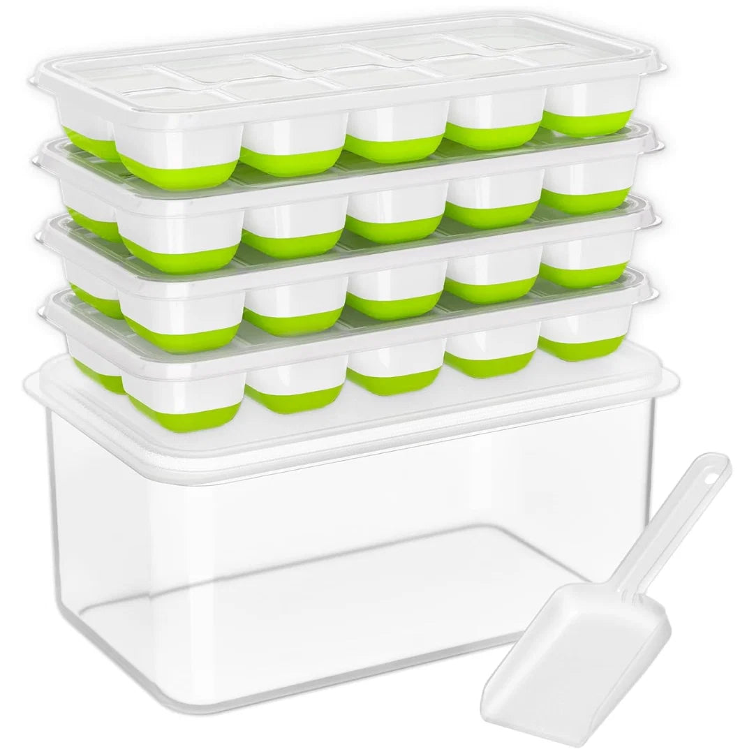 Ice Cube Trays Flexible Silicone Stackable Set of 4
