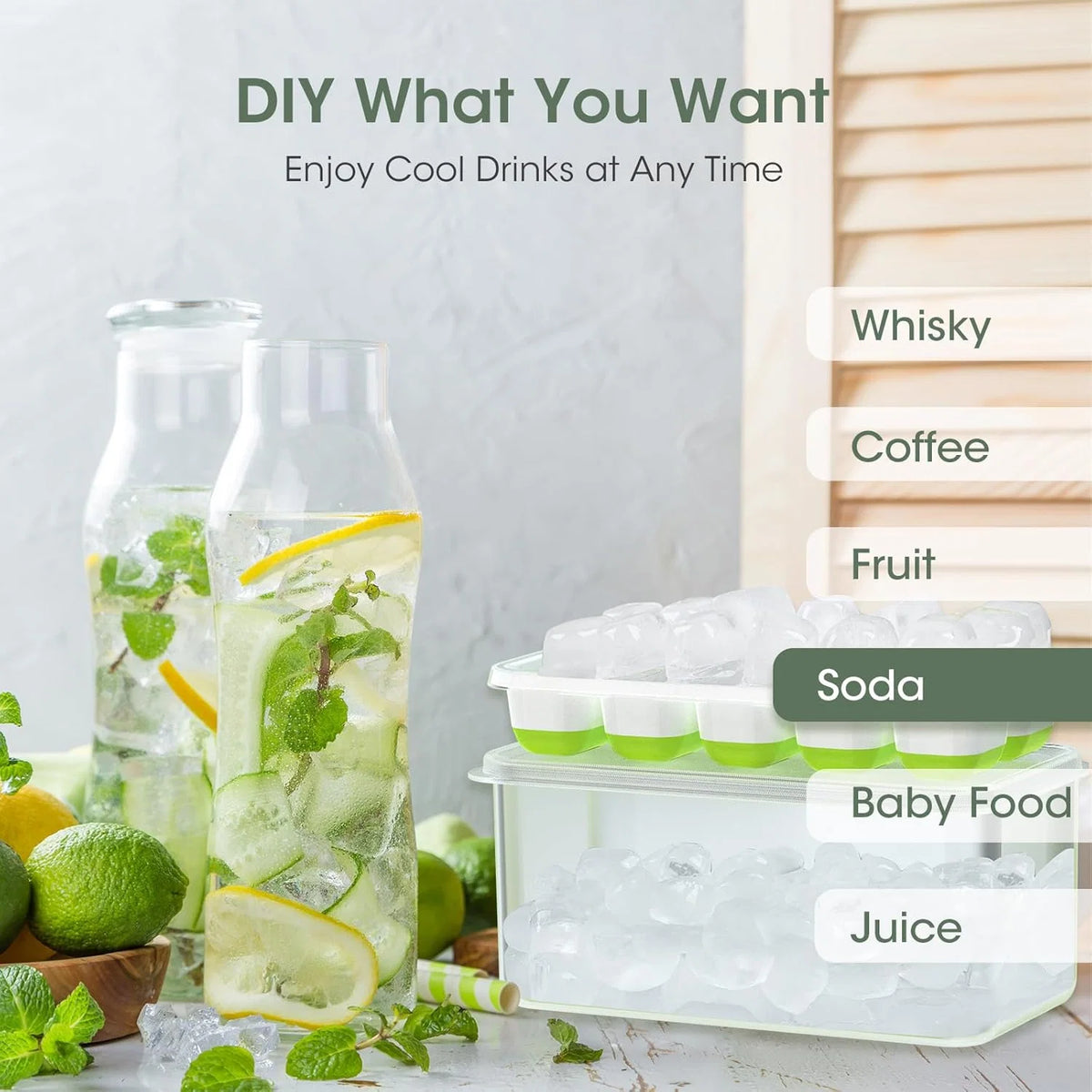 Ice Cube Trays Flexible Silicone Stackable Set of 4