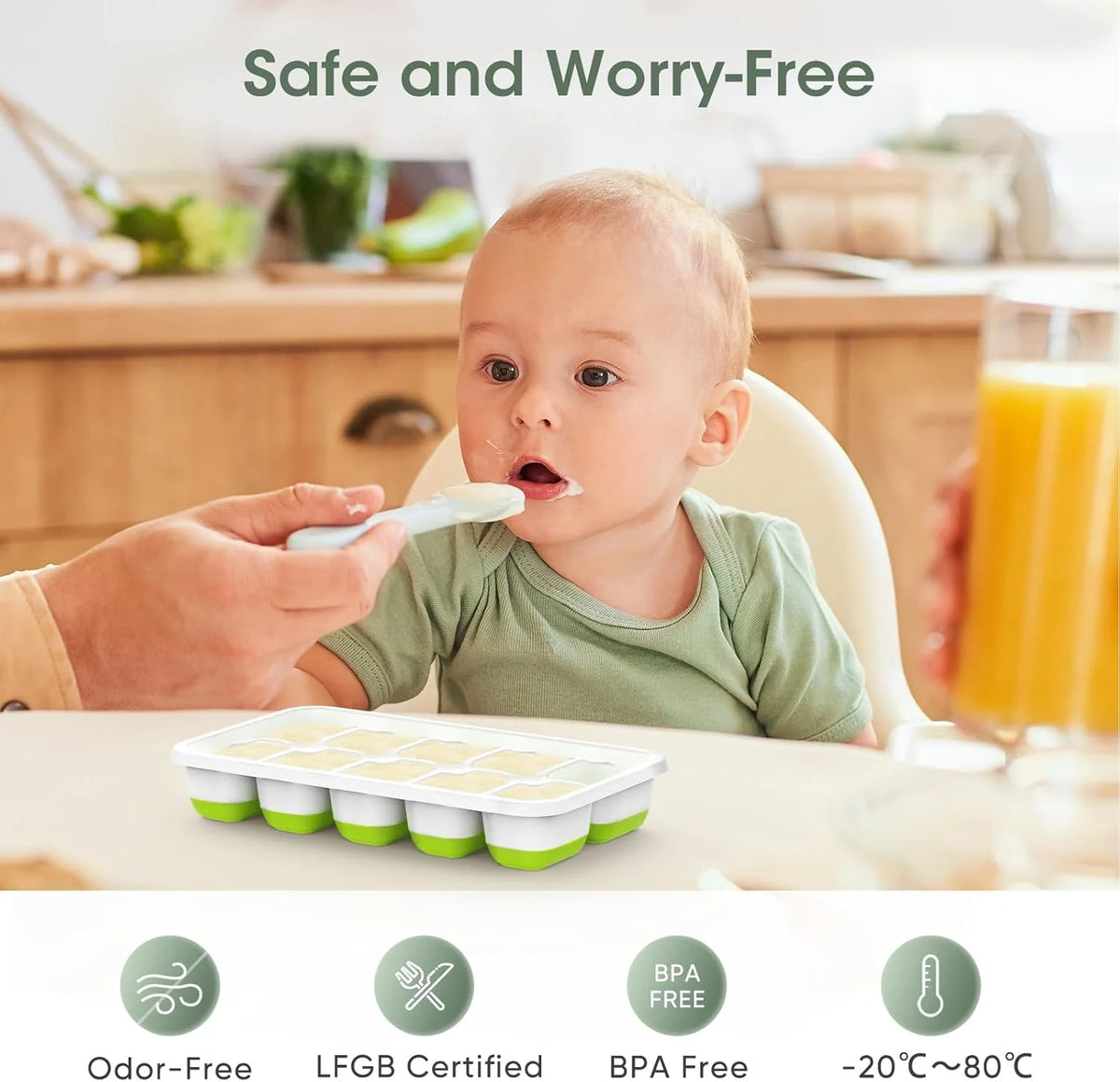 Ice Cube Trays Flexible Silicone Stackable Set of 4