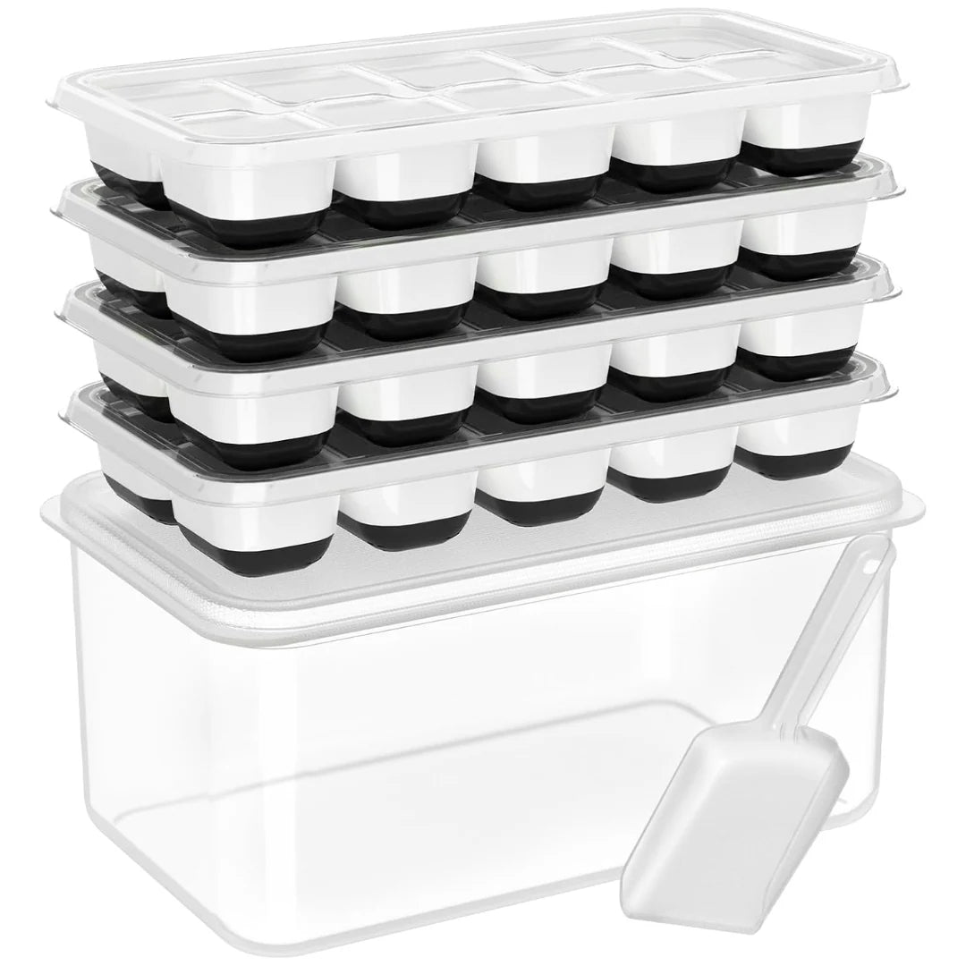 Ice Cube Trays Flexible Silicone Stackable Set of 4
