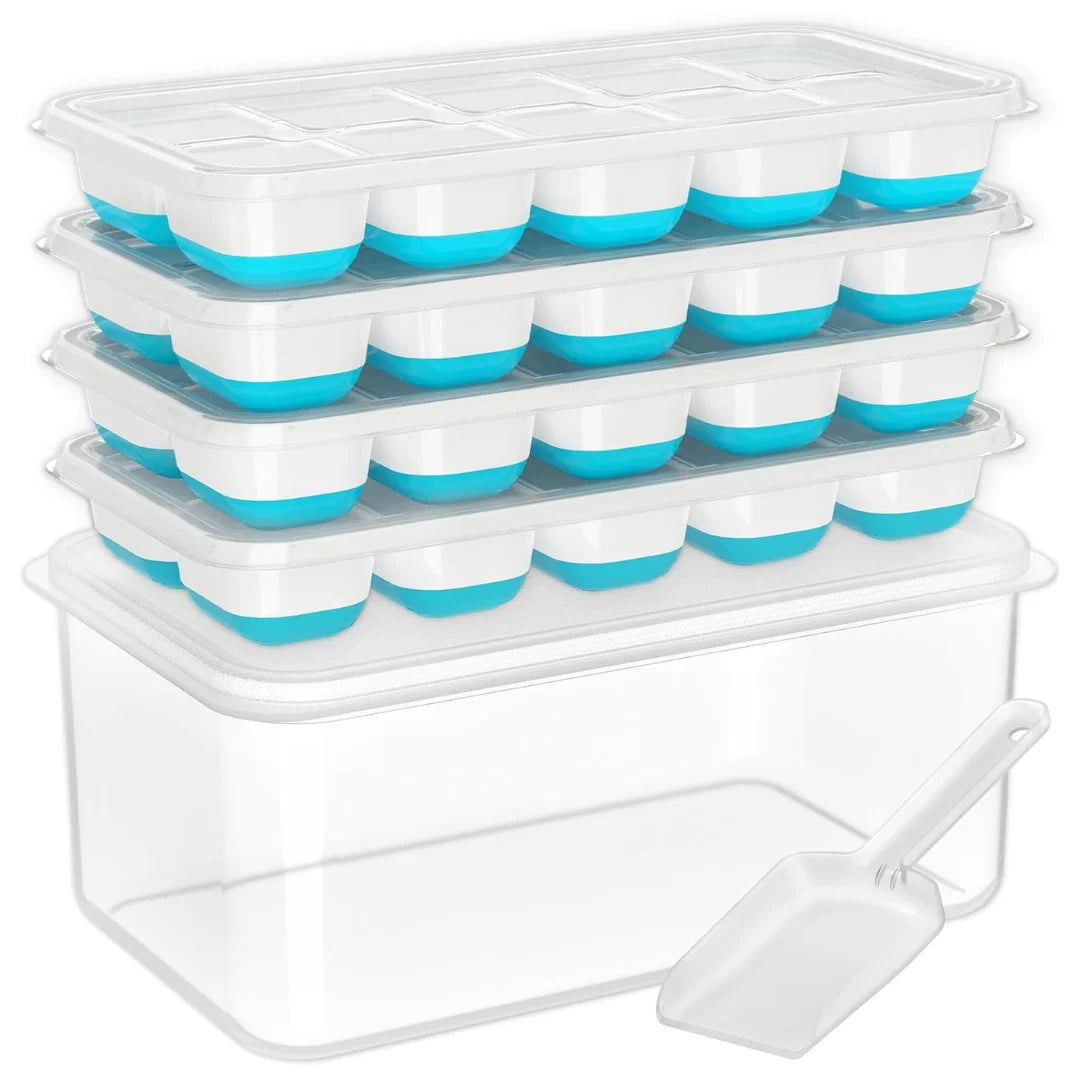 Ice Cube Trays Flexible Silicone Stackable Set of 4