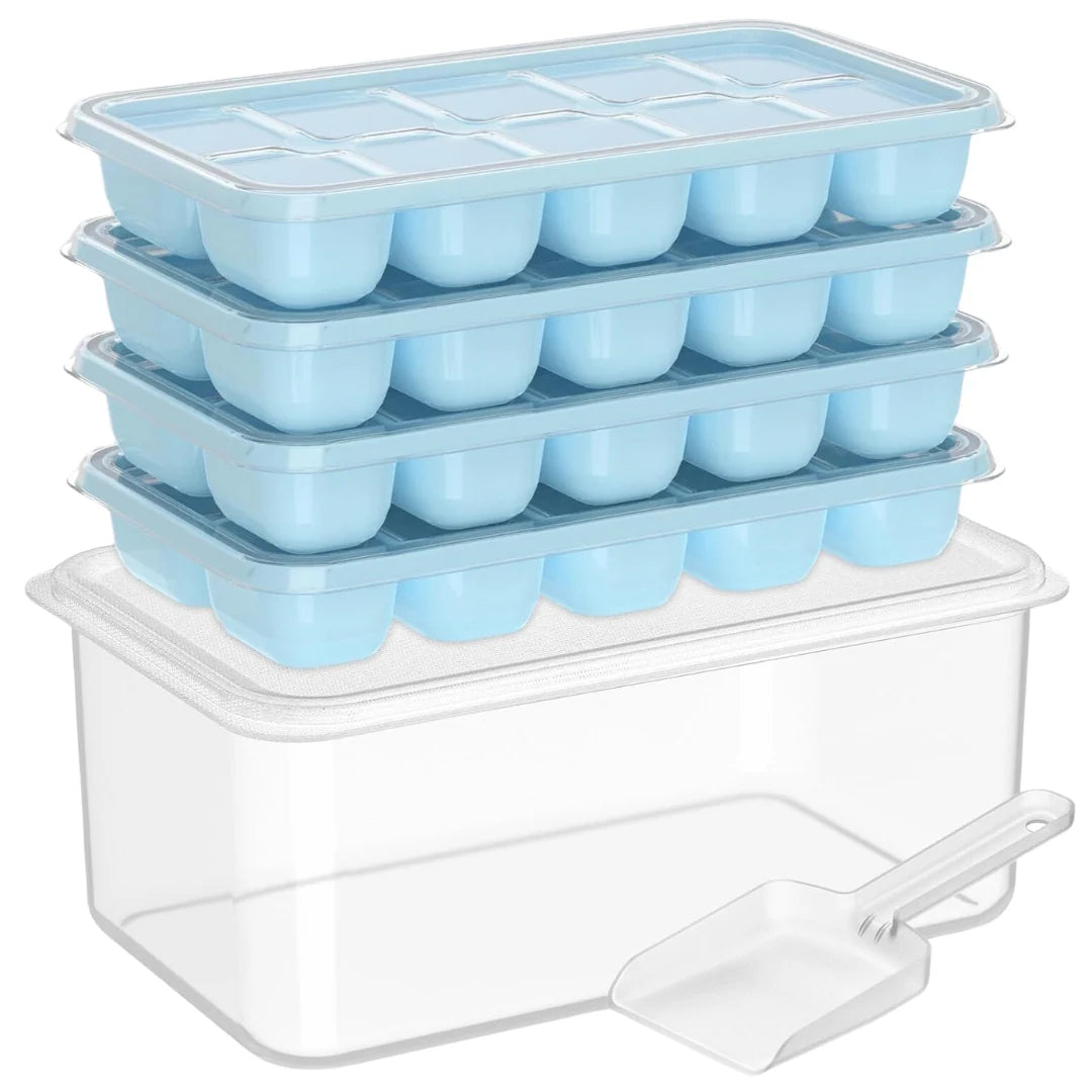 Ice Cube Trays Flexible Silicone Stackable Set of 4