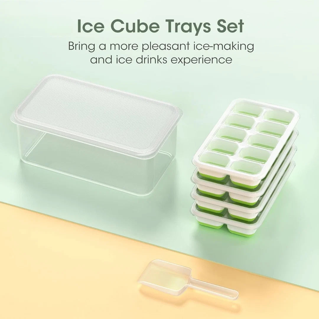 Ice Cube Trays Flexible Silicone Stackable Set of 4