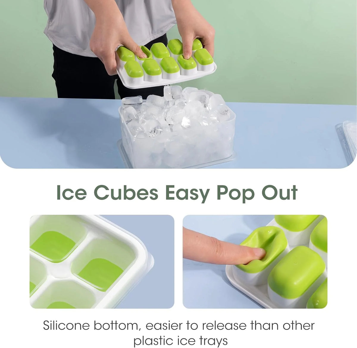 Ice Cube Trays Flexible Silicone Stackable Set of 4