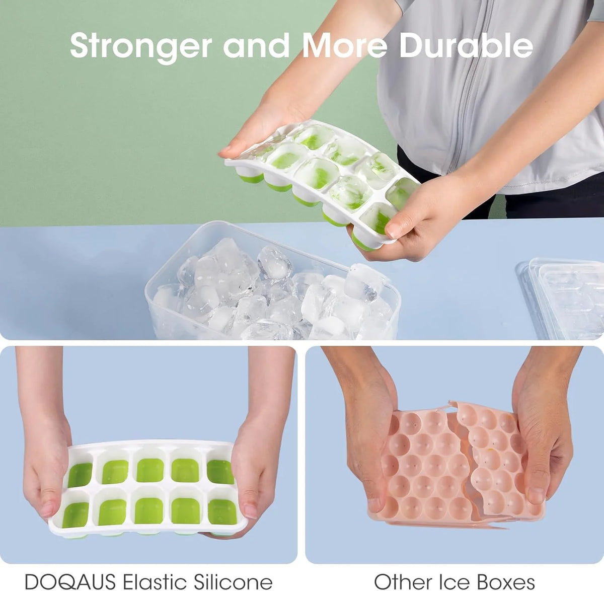 Ice Cube Trays Flexible Silicone Stackable Set of 4