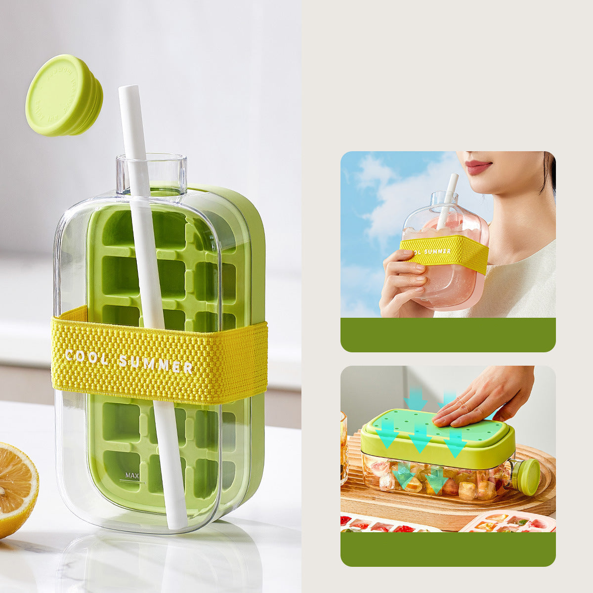 Ice Cube Water Bottle BPA-Free & Leakproof