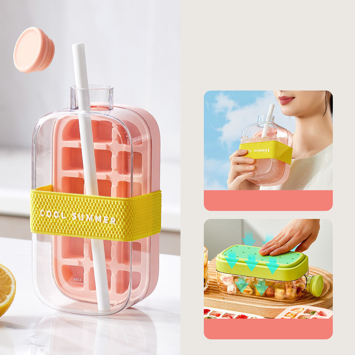 Ice Cube Water Bottle BPA-Free & Leakproof