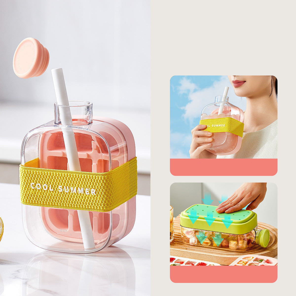 Ice Cube Water Bottle BPA-Free & Leakproof