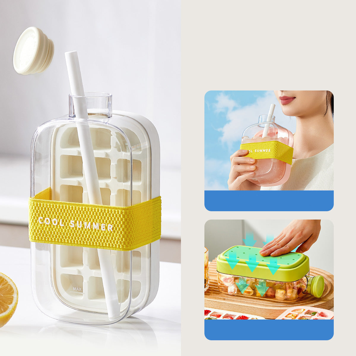 Ice Cube Water Bottle BPA-Free & Leakproof