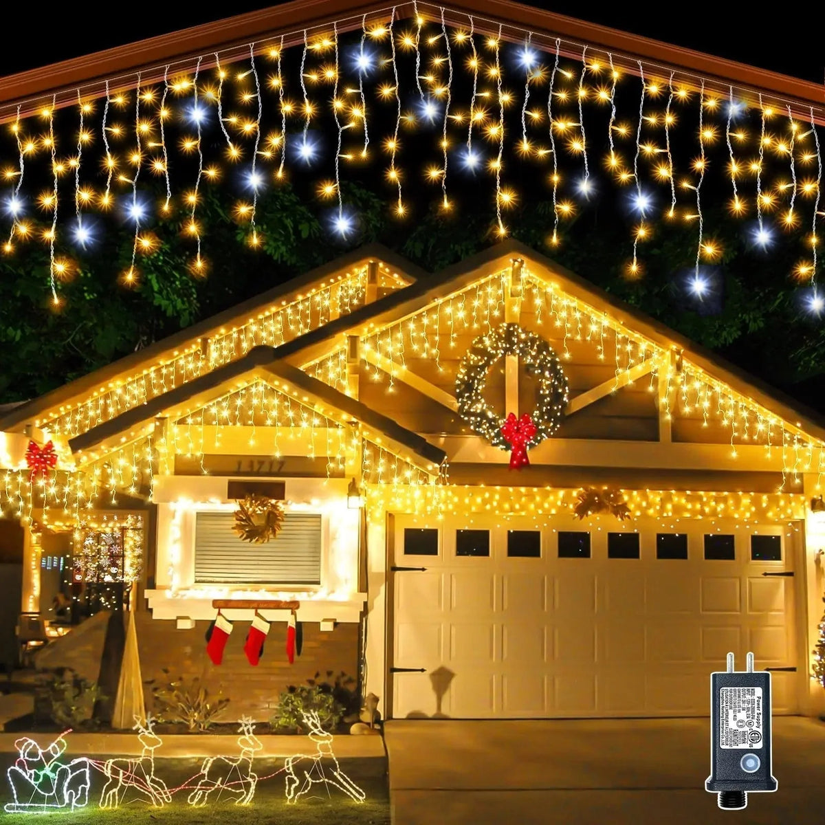 Icicle Lights Warm White Flickering IP44 10 Meter Connectable