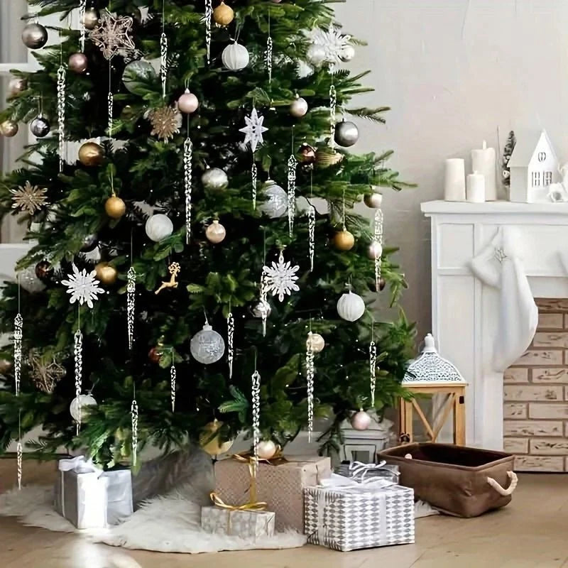 Icicle Ornaments Clear Shatter Resistant Set of 12