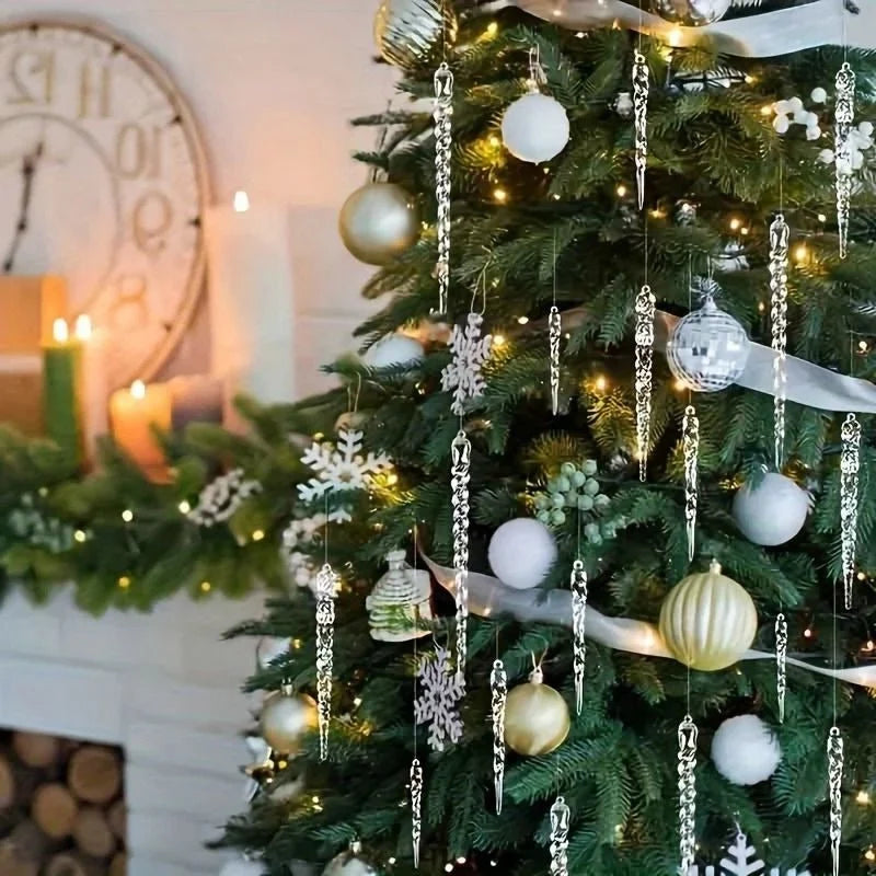Icicle Ornaments Clear Shatter Resistant Set of 12