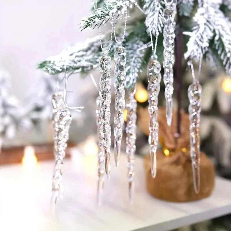 Icicle Ornaments Clear Shatter Resistant Set of 12