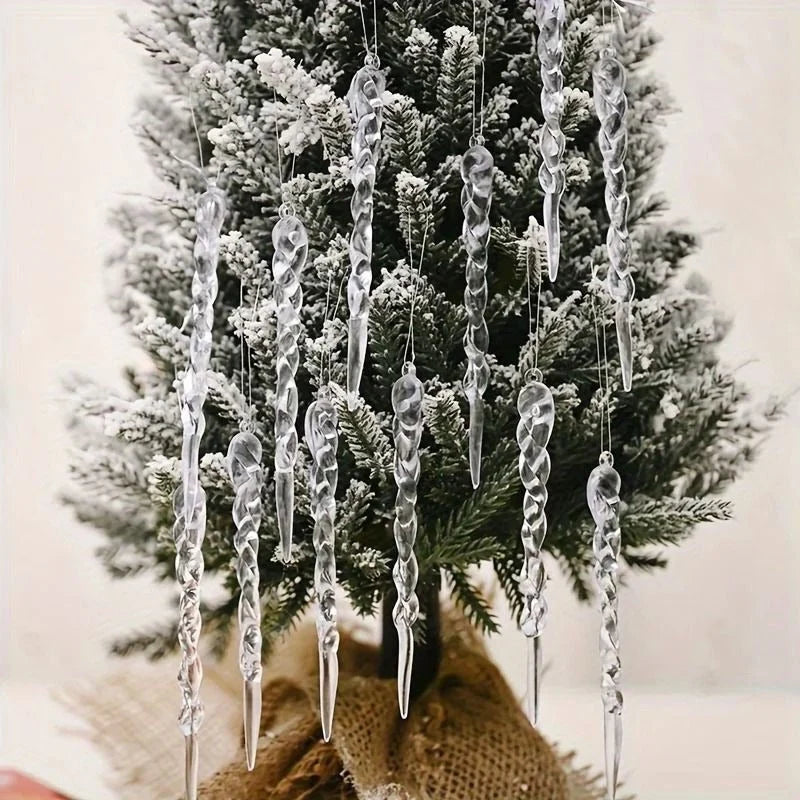 Icicle Ornaments Clear Shatter Resistant Set of 12