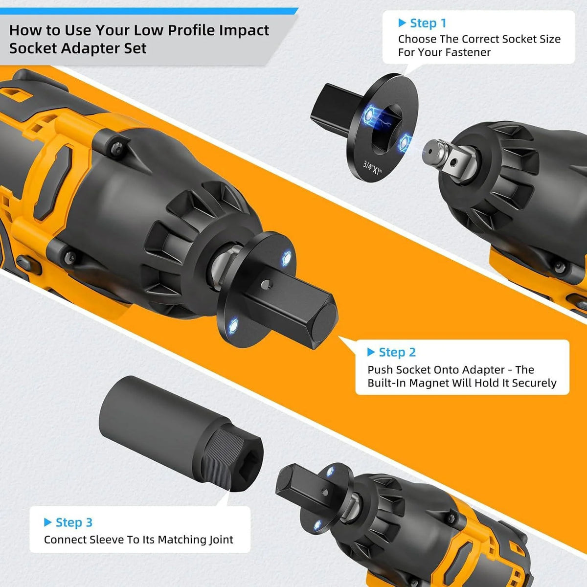 Impact Socket Adapter Set Low-Profile Magnetic Set of 4