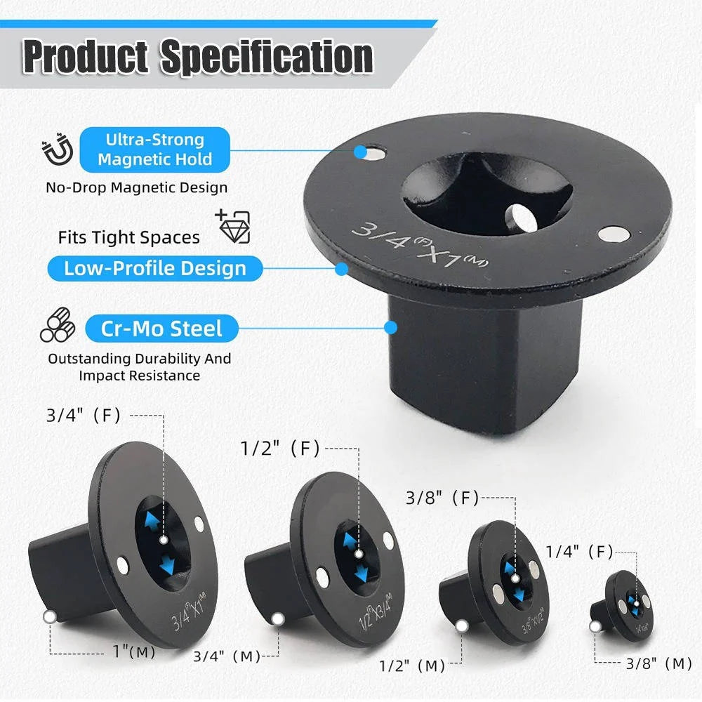 Impact Socket Adapter Set Low-Profile Magnetic Set of 4