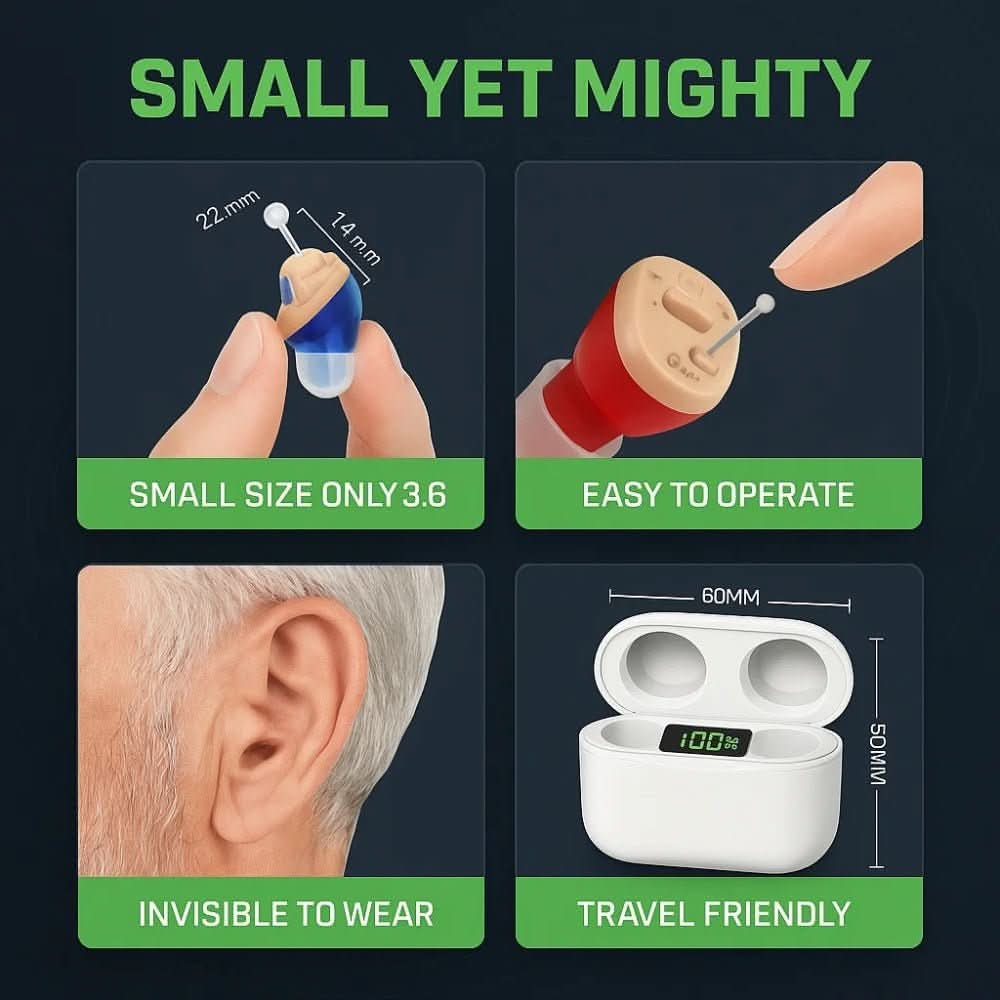 In-Ear Hearing Aids Invisible Rechargeable 3-Day Battery