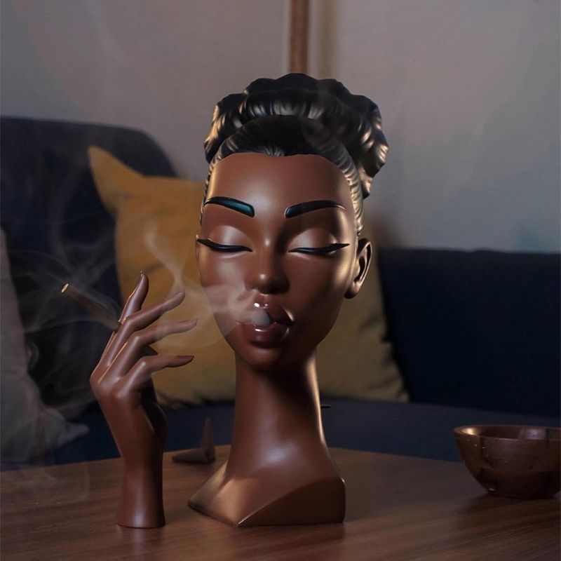 Incense Burner Backflow Black Woman Head Handcrafted Resin