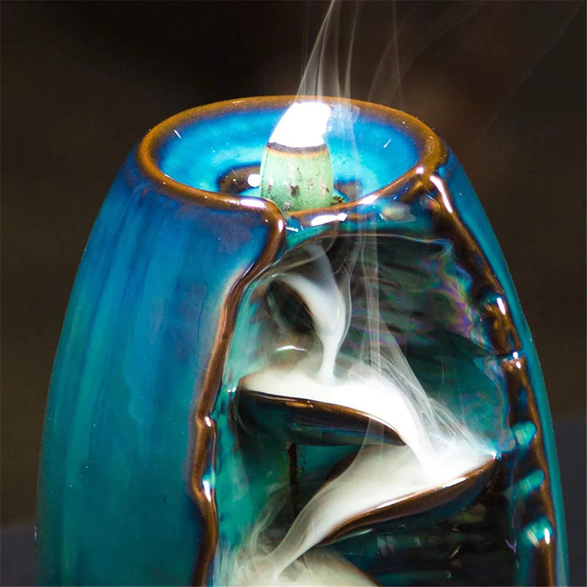 Incense Burner Ceramic Backflow Smoke Waterfall Includes 50 Cones