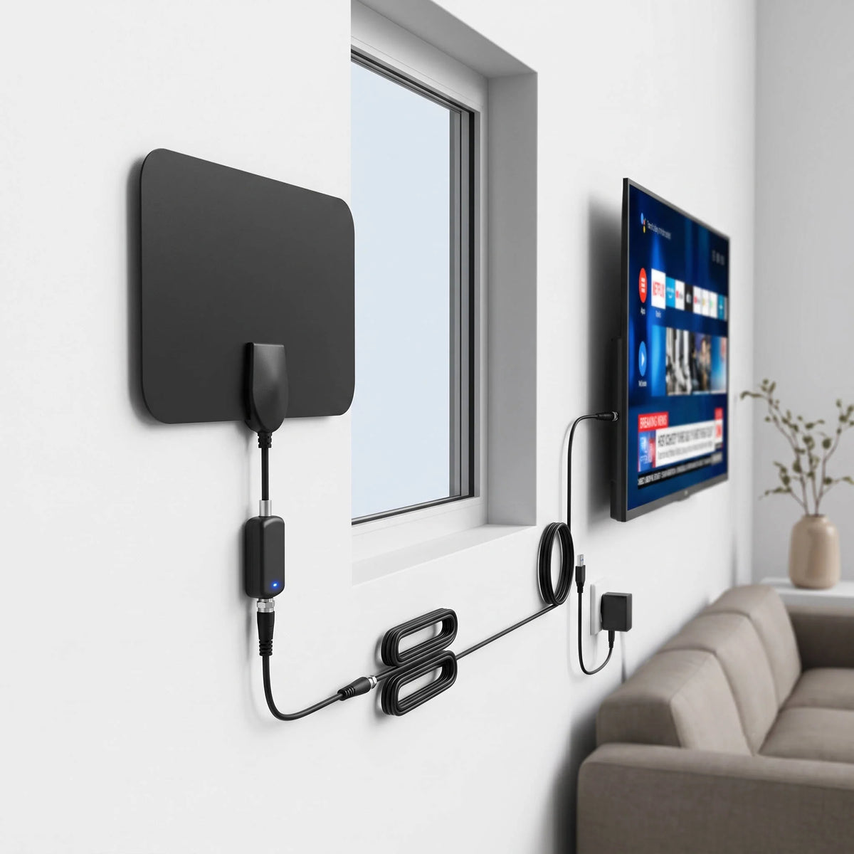 Indoor HDTV Antenna Amplified Slim Panel 300 Mile Range