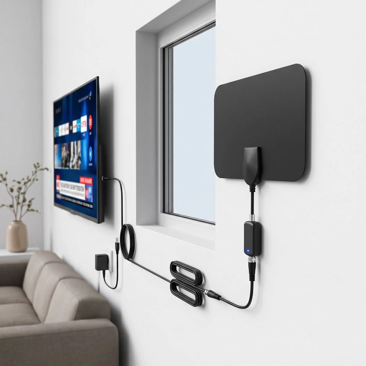 Indoor HDTV Antenna Slim Amplified 300 Mile Range
