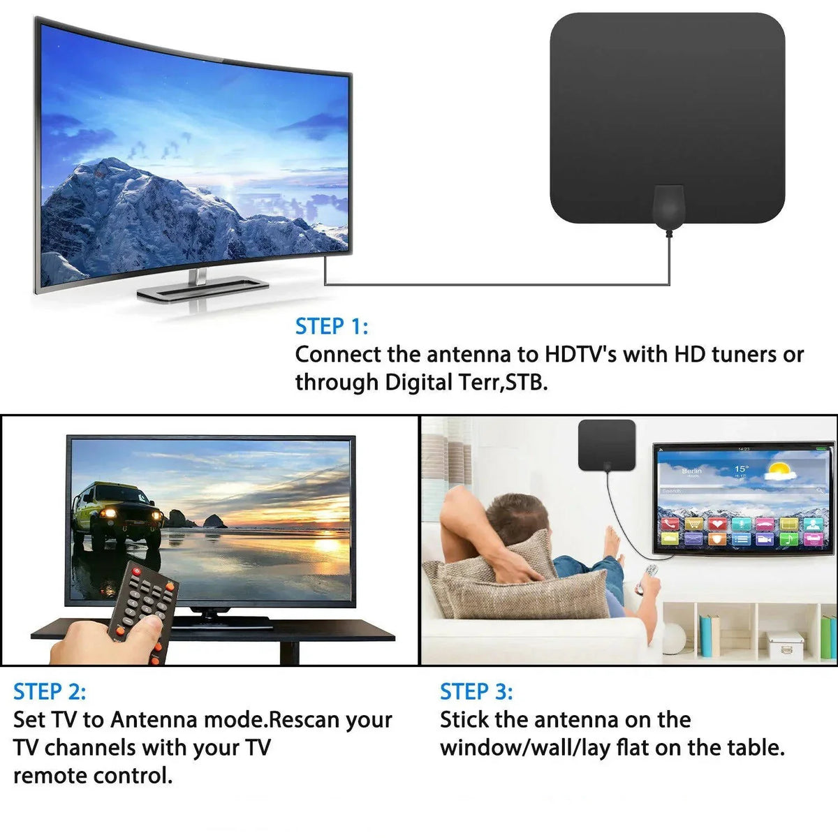 Indoor HDTV Antenna Slim Amplified 300 Mile Range