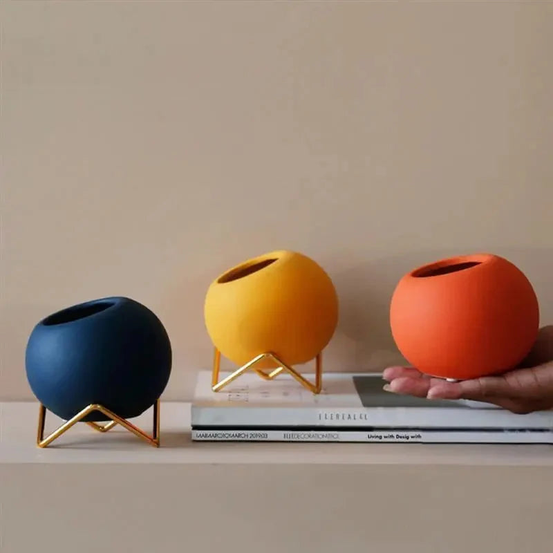 Indoor Plant Pot Ceramic With Galvanized Steel Stand