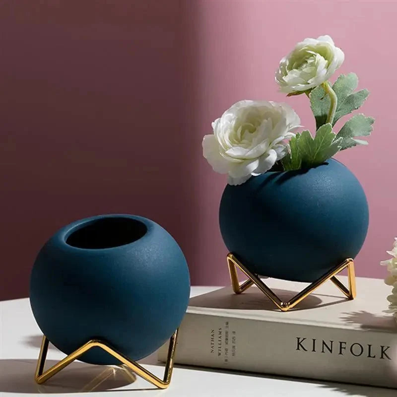 Indoor Plant Pot Ceramic With Galvanized Steel Stand