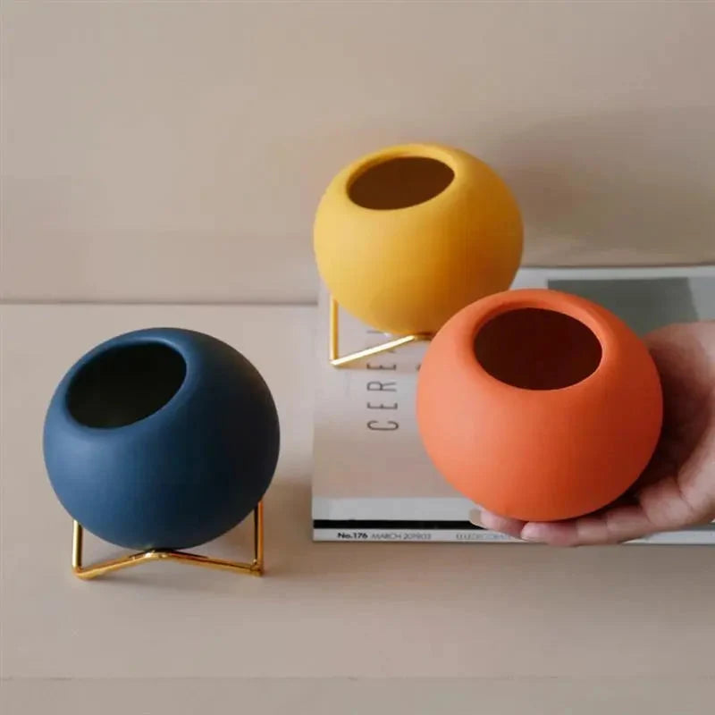 Indoor Plant Pot Ceramic With Galvanized Steel Stand