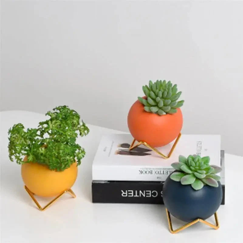 Indoor Plant Pot Ceramic With Galvanized Steel Stand