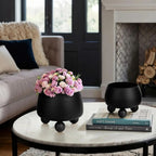 Indoor Plant Pot Set Modern Rounded Ceramic Elevated Base