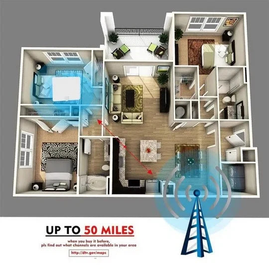 Indoor TV Antenna VHF & UHF 10 Ft Cable