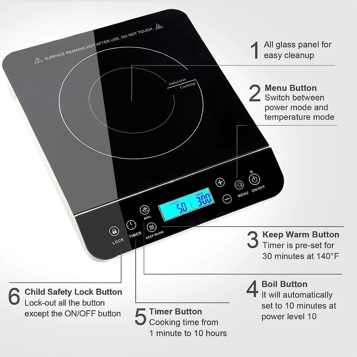 Induction Cooktop Portable 1800W Touch Controls