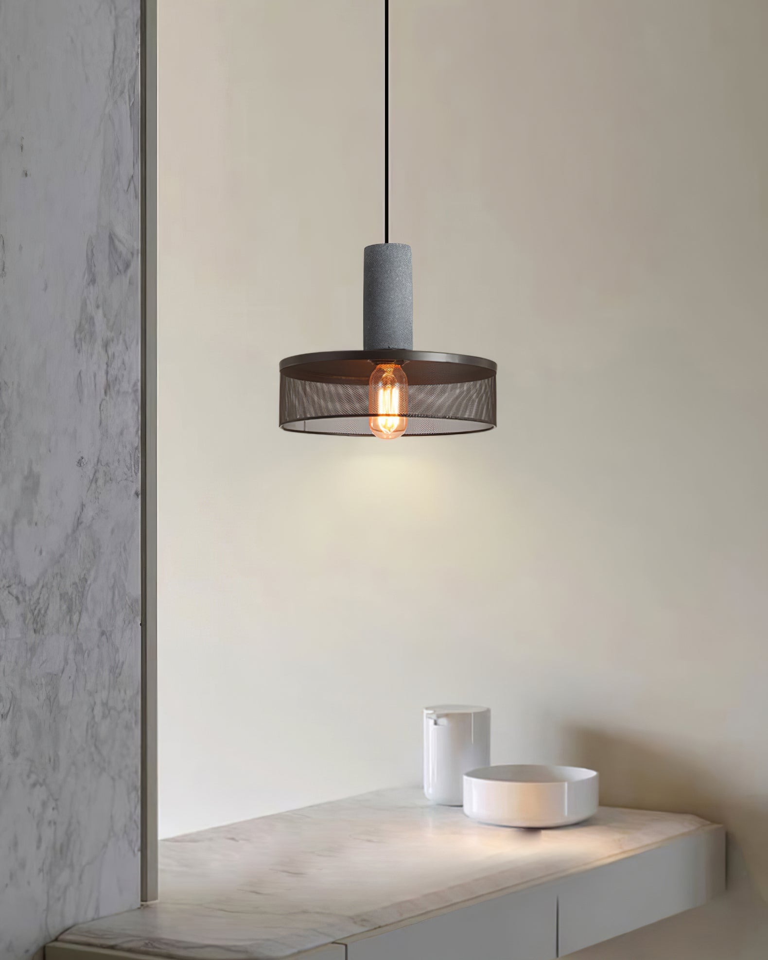 Industrial Concrete & Metal Pendant Light (E26/E27 Compatible)