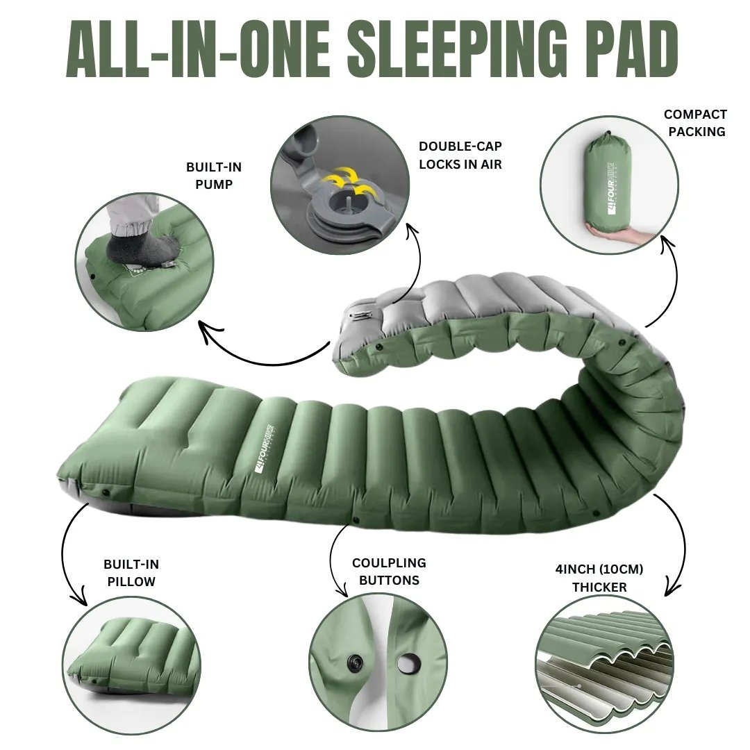 Inflatable Camping Pad 3.94 Inch Thick Built-In Pillow