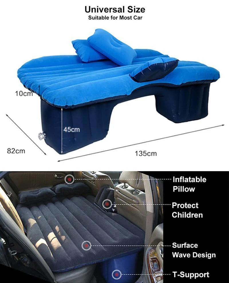 Inflatable Car Mattress T-Support & Built-In Pillows