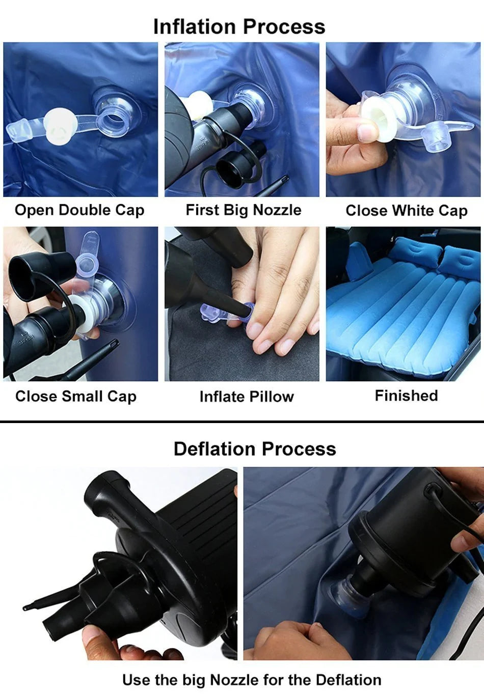 Inflatable Car Mattress T-Support & Built-In Pillows