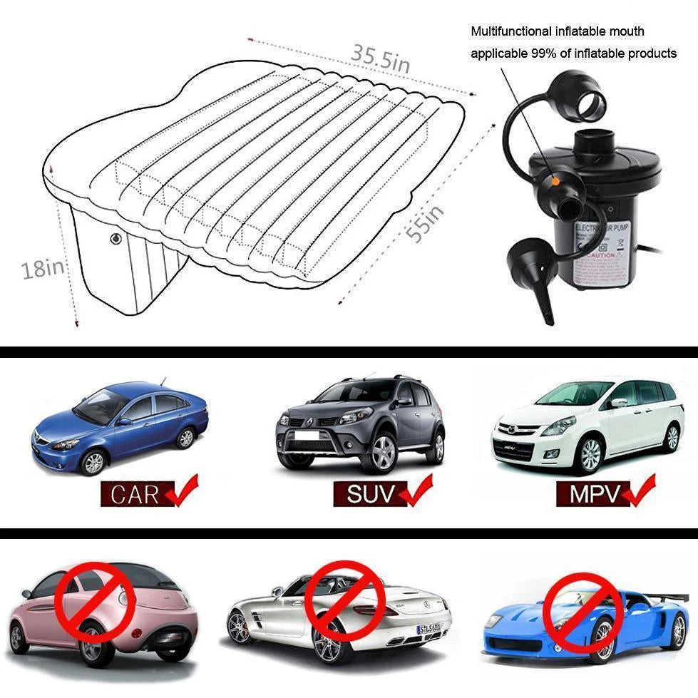 Inflatable Car Mattress T-Support & Built-In Pillows