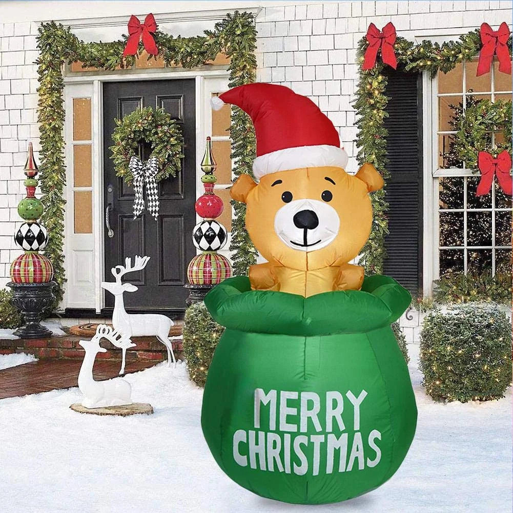 Inflatable Christmas Bear Decoration Quick Inflate Weather Resistant