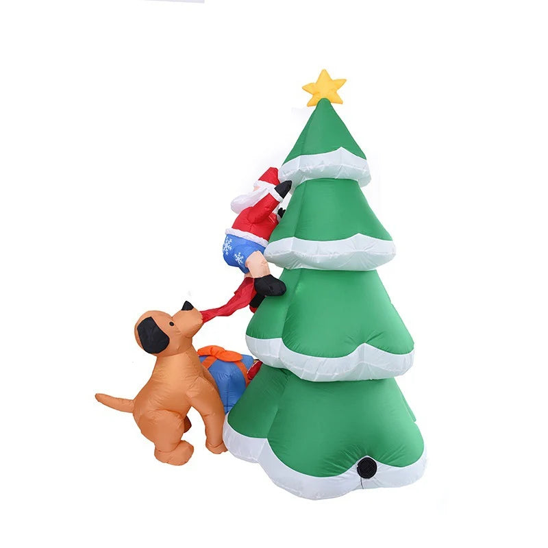Inflatable Christmas Tree Santa & Dog Integrated Lights Weather-Resistant