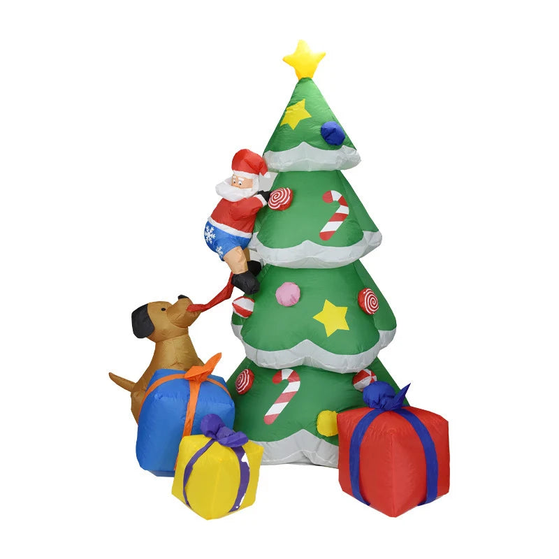 Inflatable Christmas Tree Santa & Dog Integrated Lights Weather-Resistant