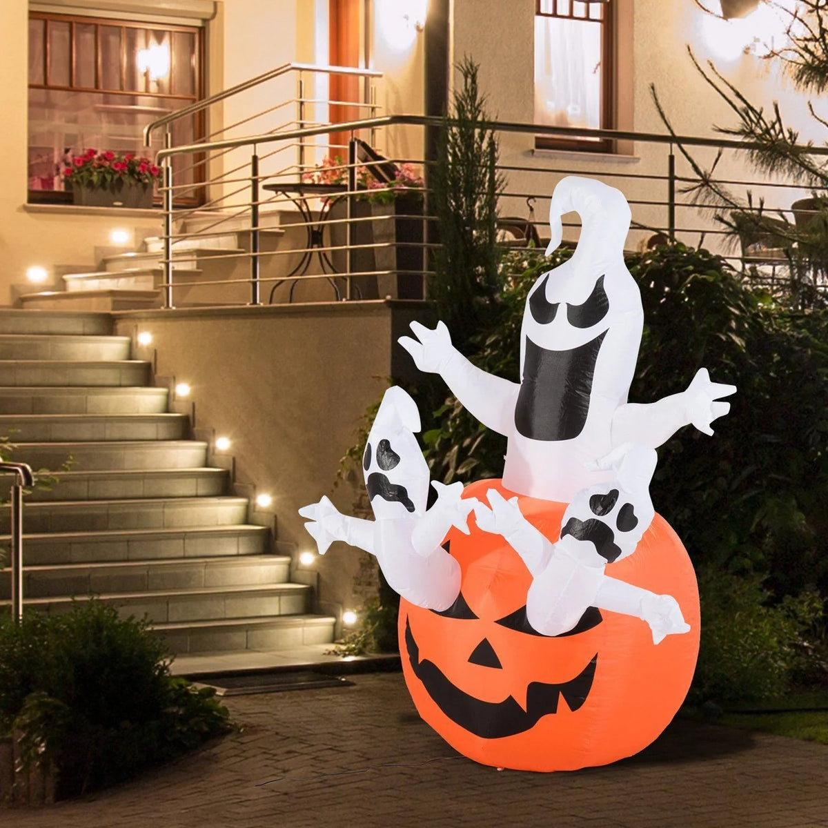 Inflatable Decoration Pumpkin With 3 Ghosts LED-Lit Built-In Pump