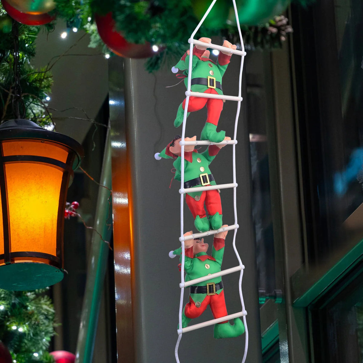 Inflatable Decoration Three Santa Ladder Quick Inflate Indoor Outdoor