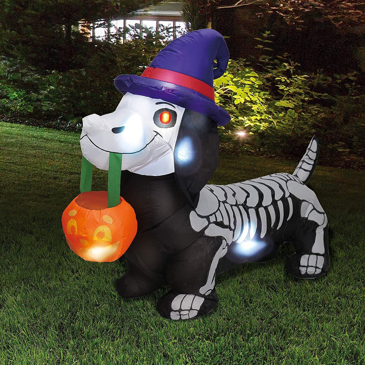 Inflatable Dog Skeleton Glowing Eyes Weatherproof